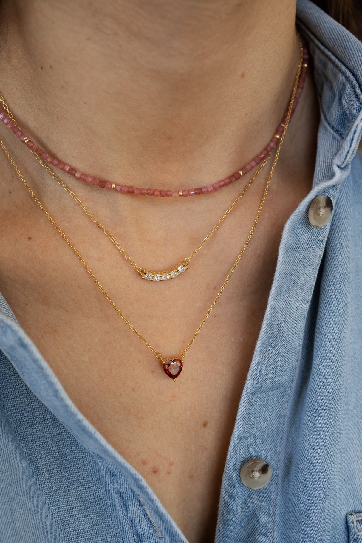 Collar Cz Corazon Prisma Red Gold
