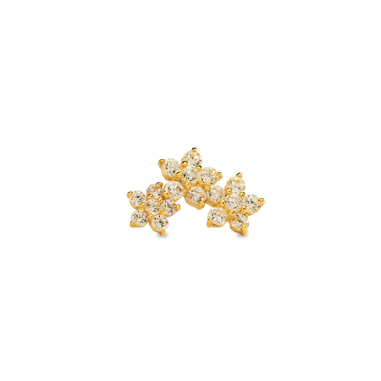 Stud Cz Triple Roseta 14K