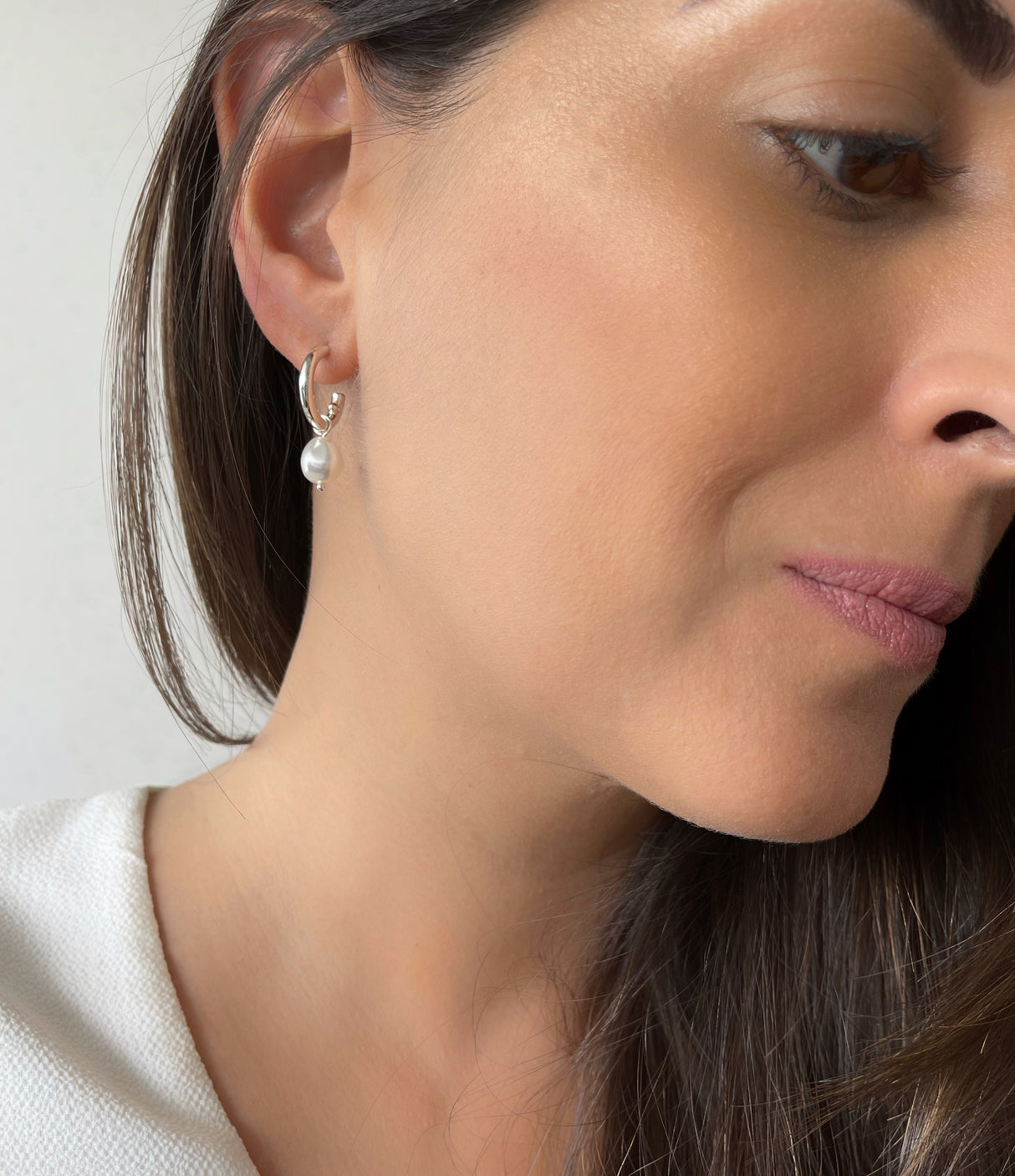 Pearl Hoops Small Silver