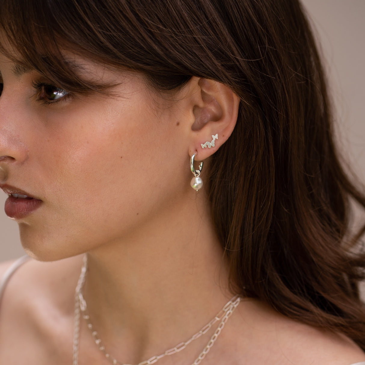 Pearl Hoops Small Silver