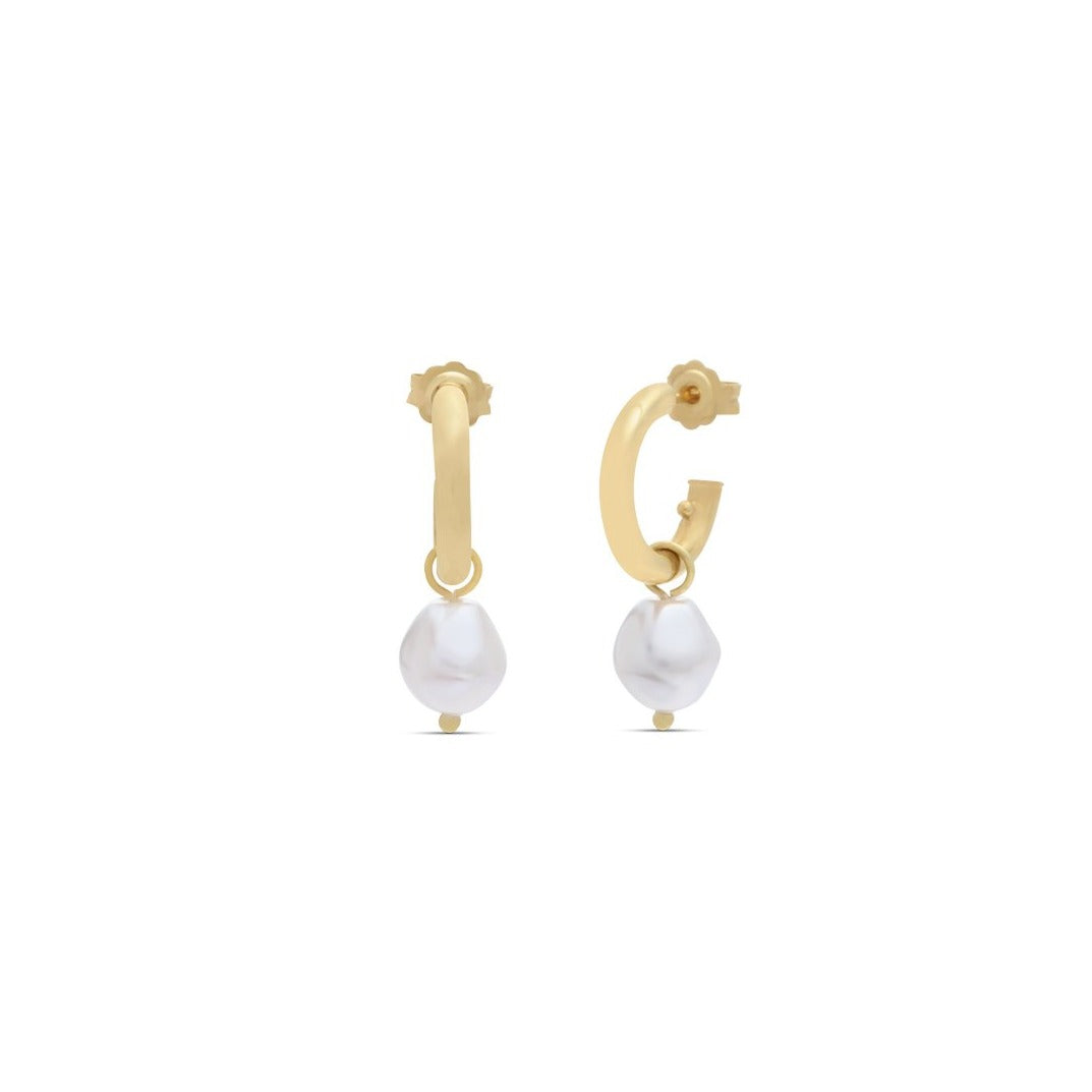 Pearl Hoops Small Gold