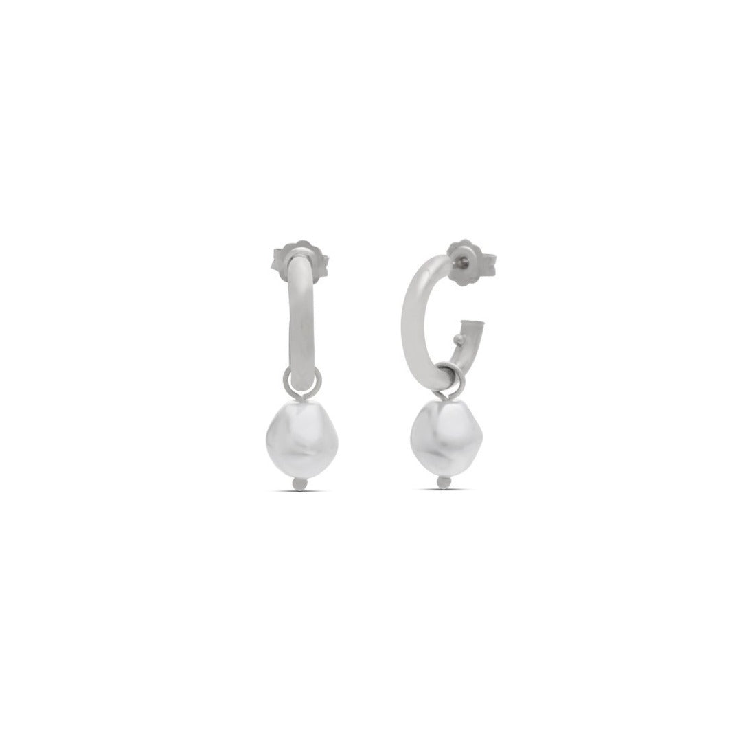 Pearl Hoops Small Silver