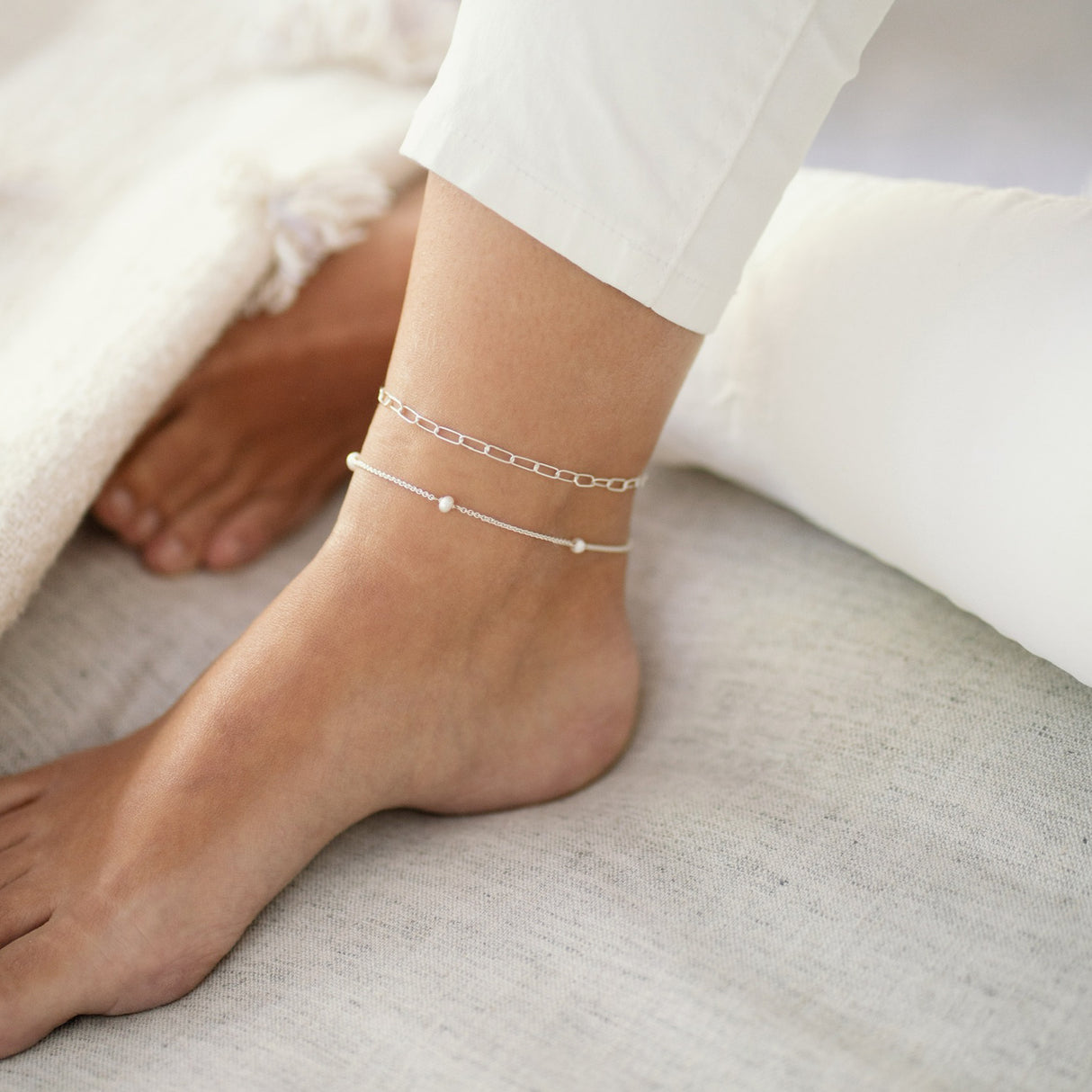 Tobillera Mix Pearl Silver