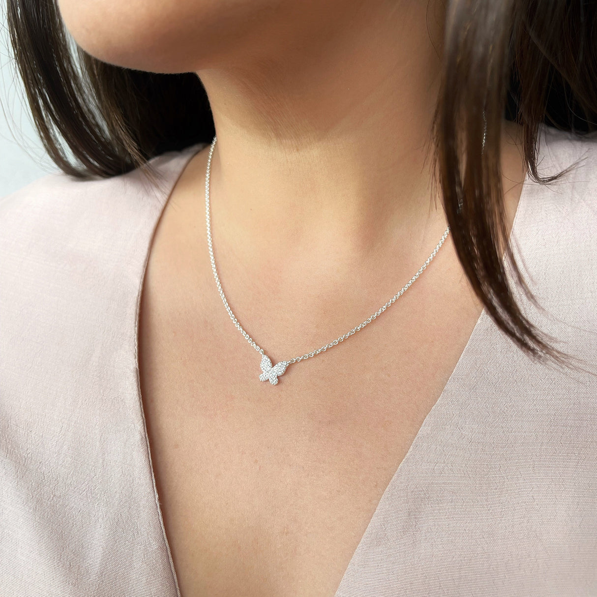 Collar Cz Mini Butterfly Silver