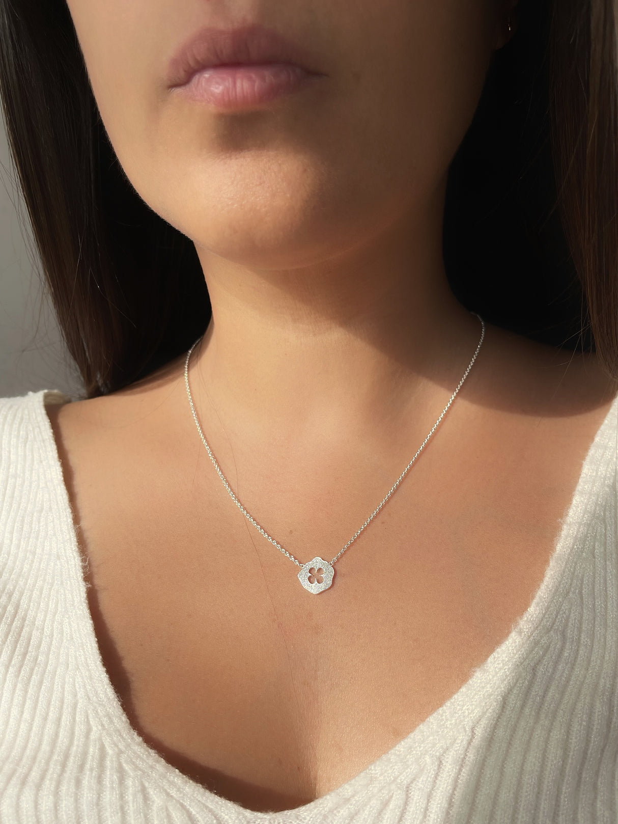 Collar Placa Flor Silver