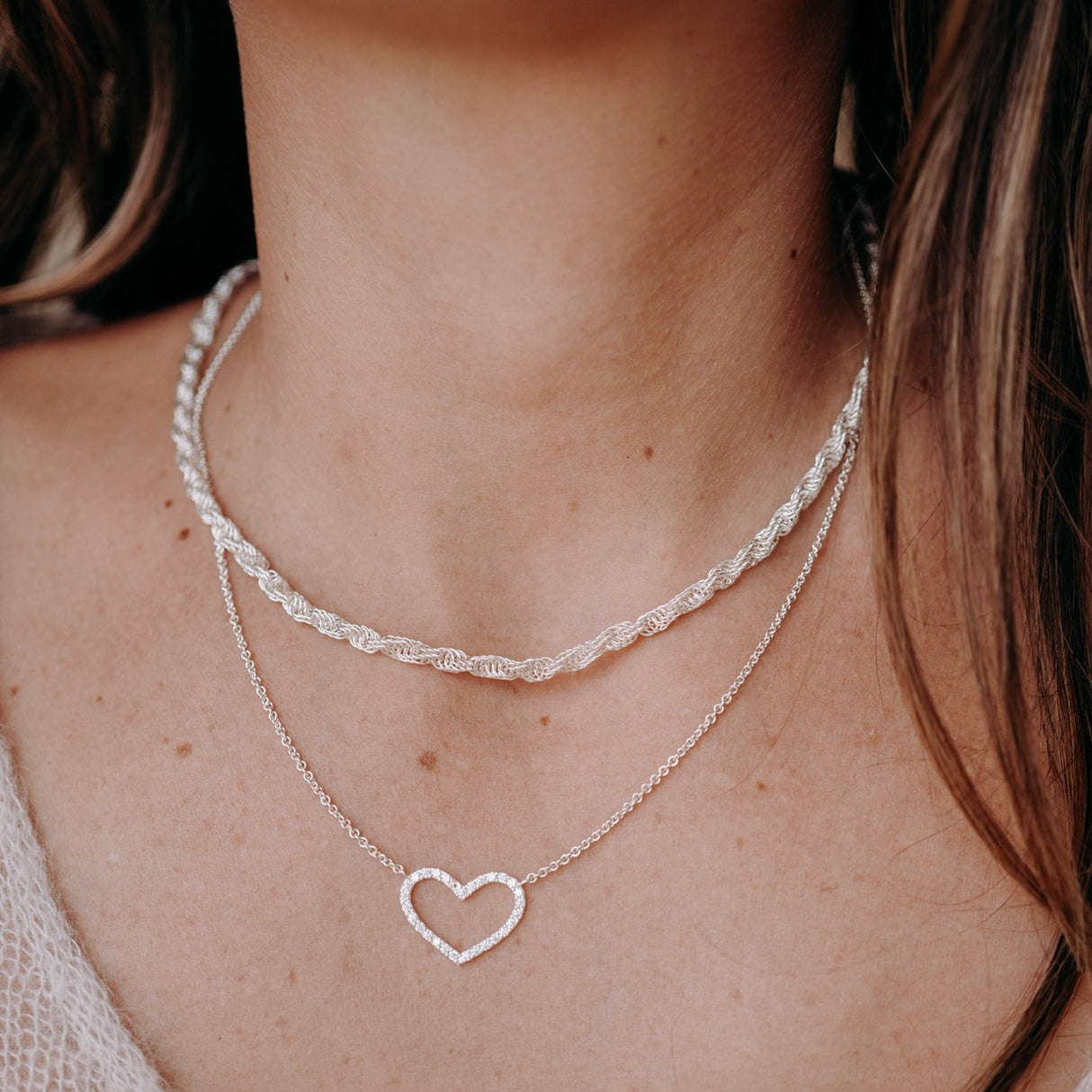 Collar Cz Heart Xl Silver