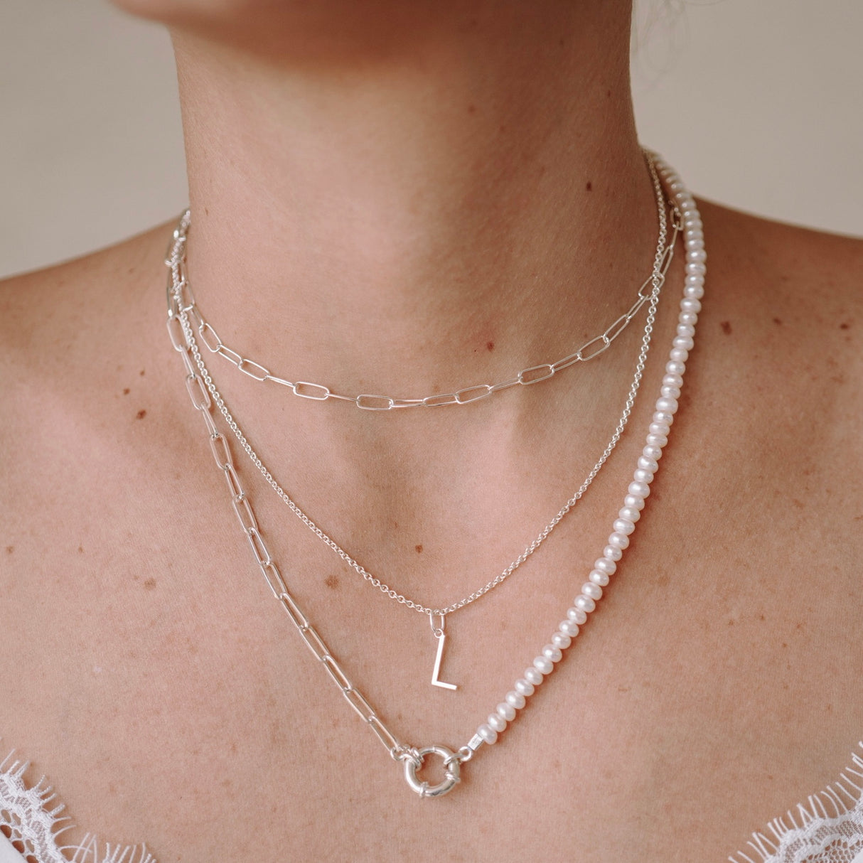 Gargantilla Toggle Link X Pearl Silver