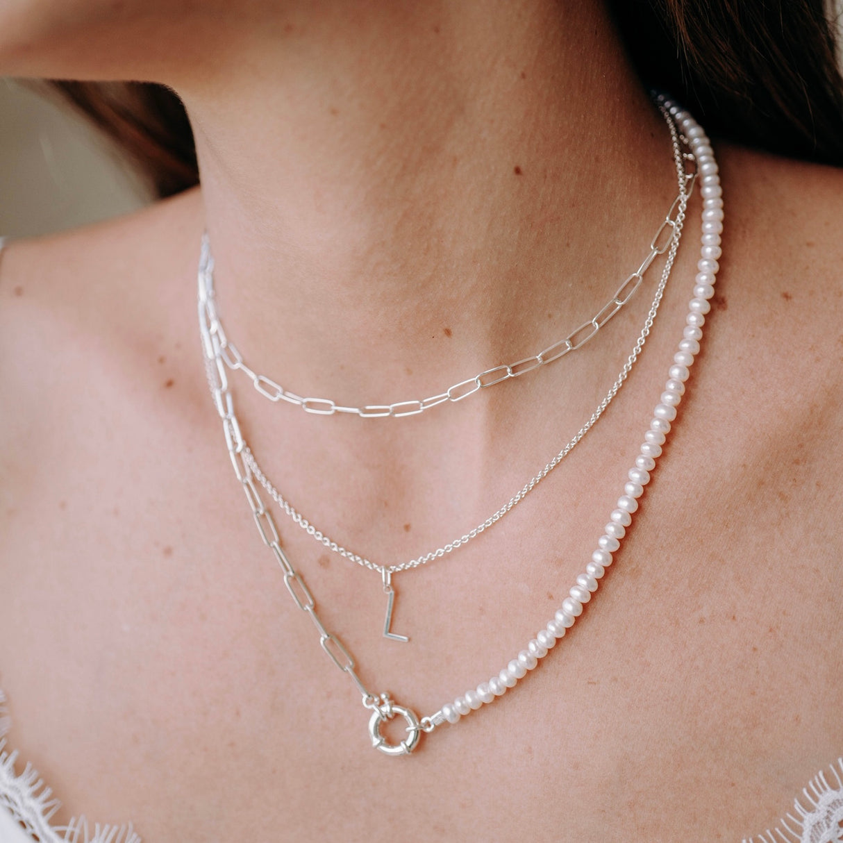 Gargantilla Toggle Link X Pearl Silver