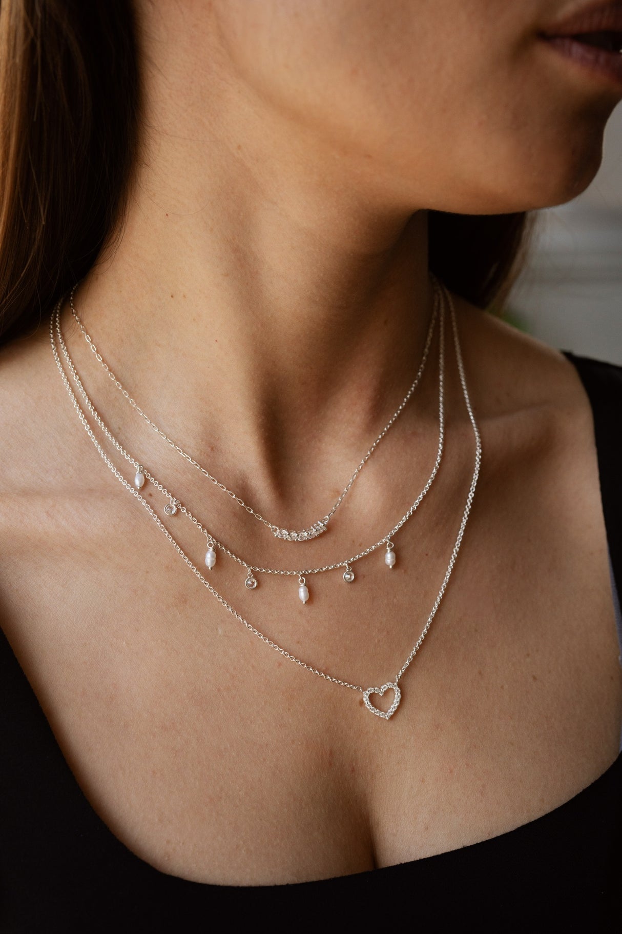 Collar Cz Corazon Halo Silver