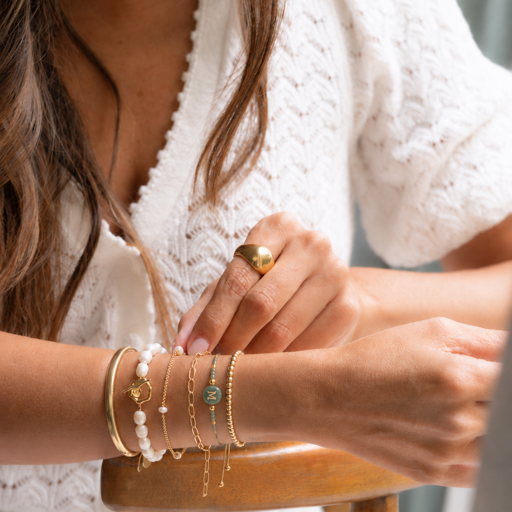 PULSERA HILO AVENTURINA GOLD