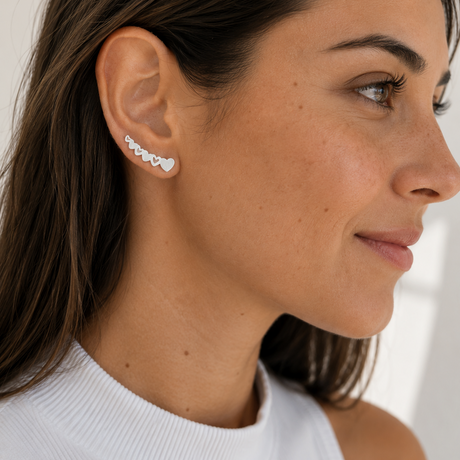 Ear Climber Corazones Silver