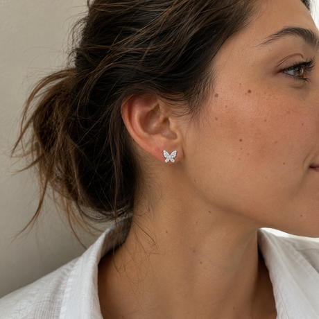 Arete Cz Mini Butterfly Silver