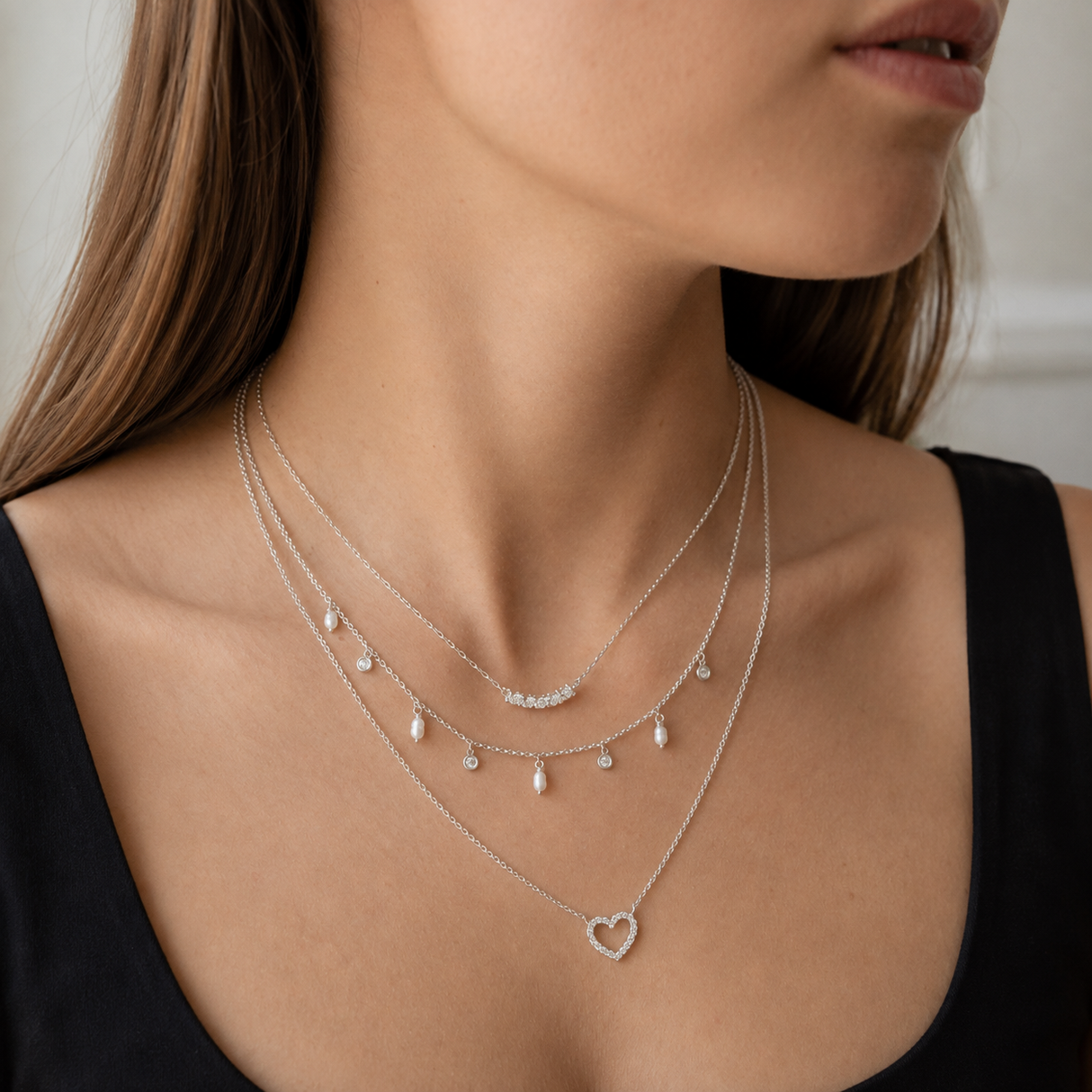 Collar Cz Corazon Halo Silver