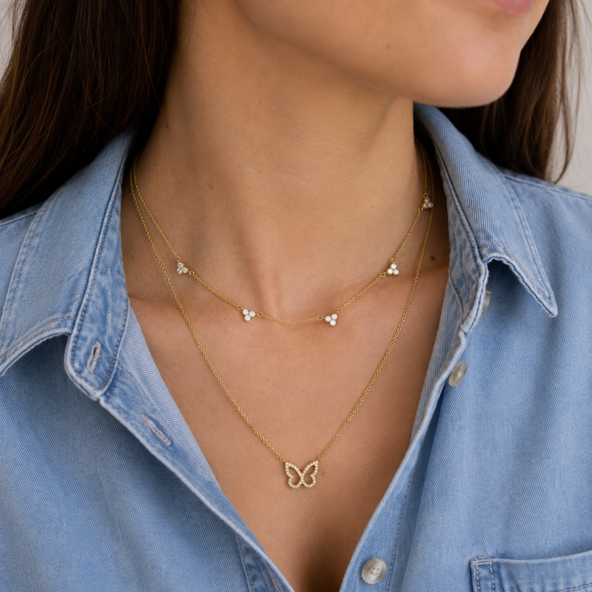Collar Cz Mariposa Halo Gold