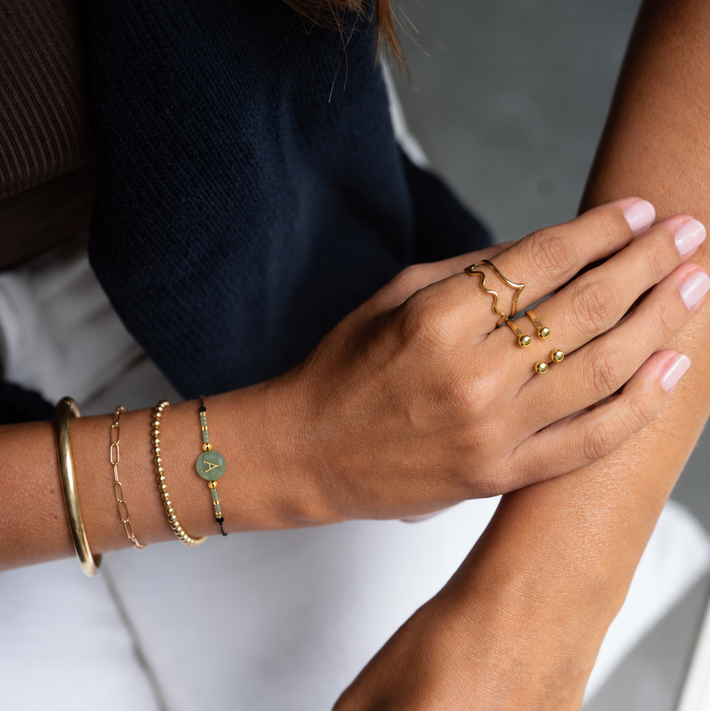 PULSERA HILO AVENTURINA GOLD