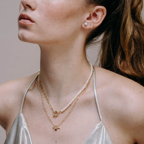 Gargantilla Toggle Link X Pearl Gold