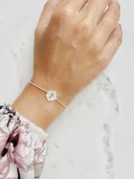 Pulsera Placa Cruz Silver