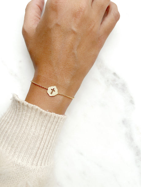 Pulsera Placa Cruz Gold