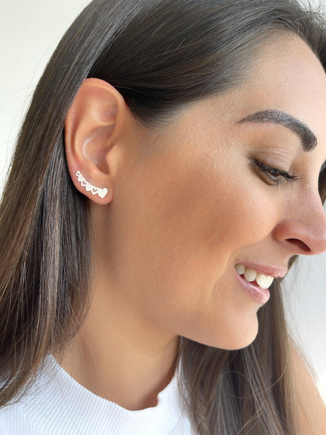 Ear Climber Corazones Silver